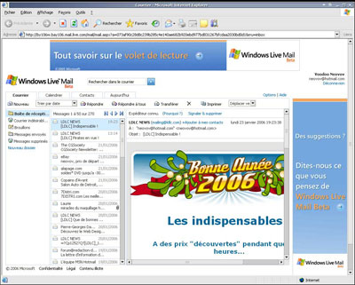 Aperçu de Live Mail sous Internet Explorer